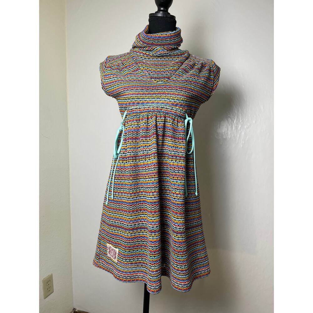 Fresh Karma Women's Lagenlook Crocket Boho Logo Mini Dress Multicolor XS/S